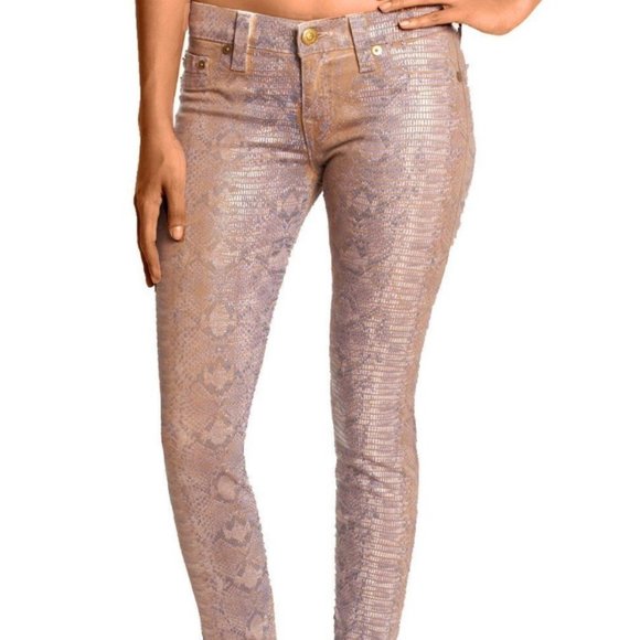 True Religion Halle Pink Coated Snakeskin Skinny Jeans Sz. 27 EUC - Picture 1 of 7